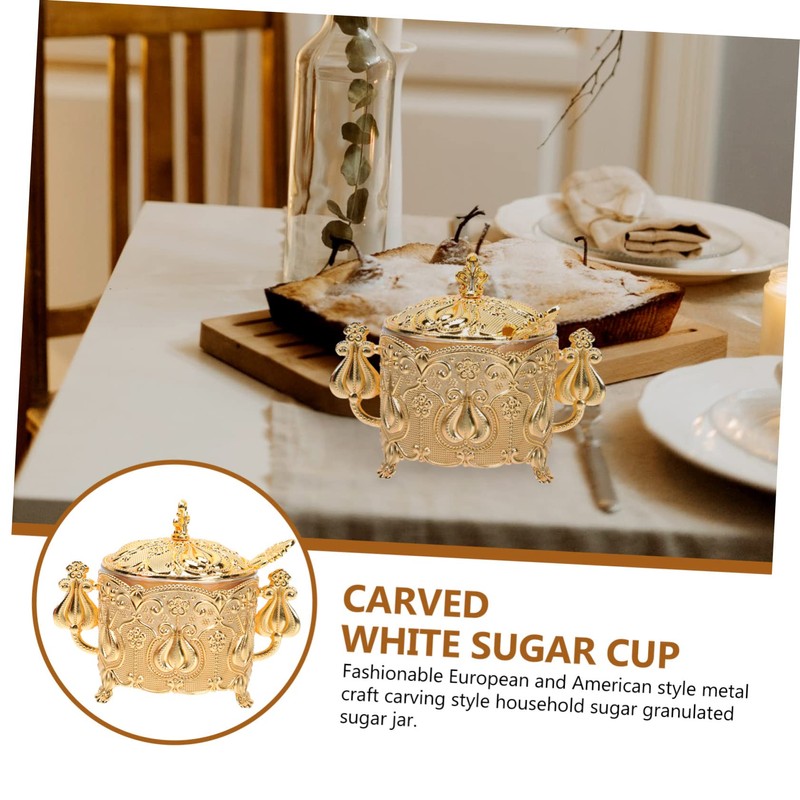 BIUDECO Granulated Sugar Jar Metal Sugar Cup with Spoon Decorative