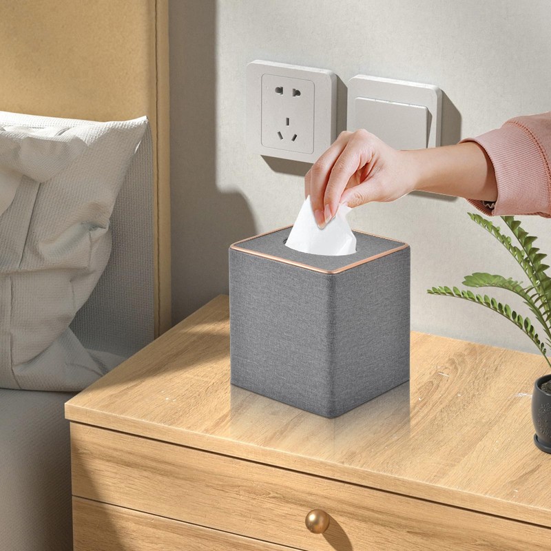 RHCSZ Linen Square Tissue Box Holder Cube Tissue Box Cover－Rosegold