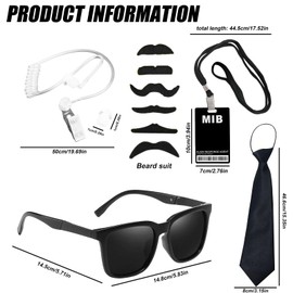WUFGWBD 1 Piece Of Sunglasses, 1 Piece Of Walkie Talkie Accessory, 1 Piece Of Lanyard Card Holder, 1 Piece Of Tie, 6 Pieces Of Fake Beard, Agent Costume Accessories, Role Play Accessories