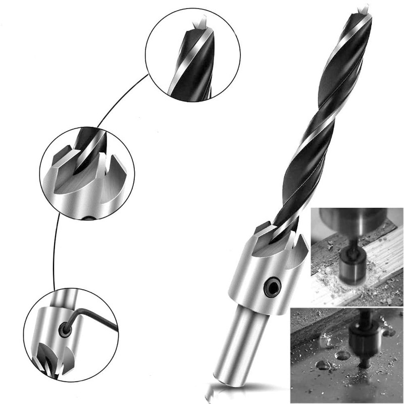 Eeych 7Pcs Countersink Drill Bits HSS with 1 Hex Key