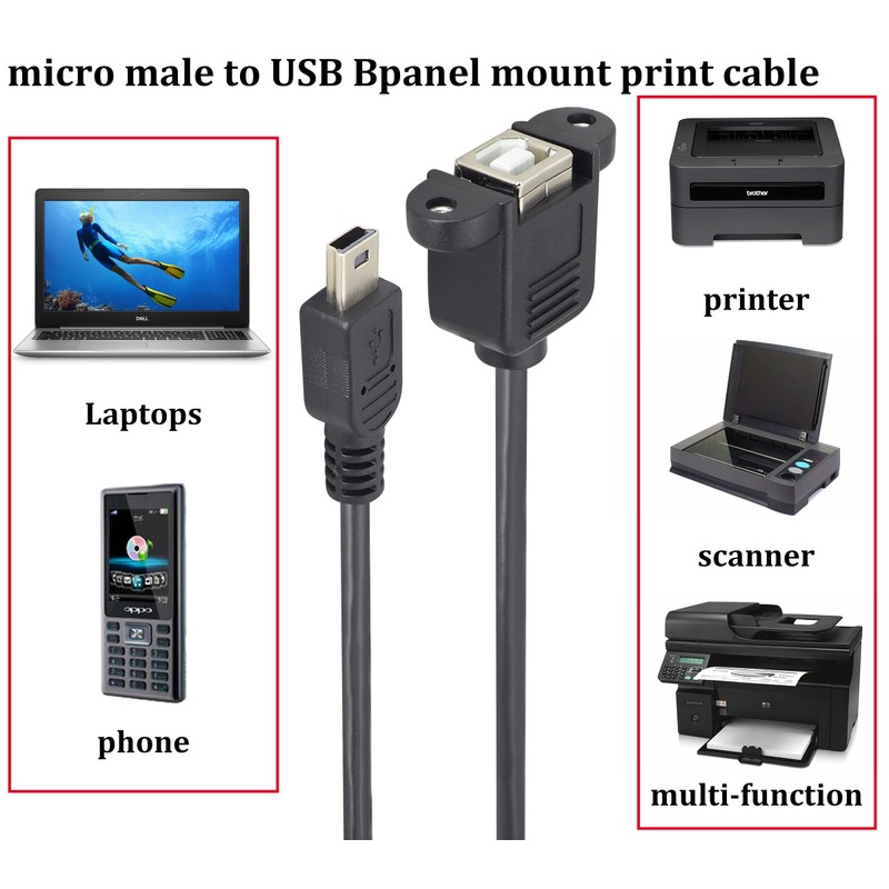 HCFeng Mini USB Printer Cable, Mini USB Male to USB