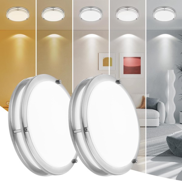 2 Pack 7.5 Inch Round Brushed Nickel Ceiling Light Fixture