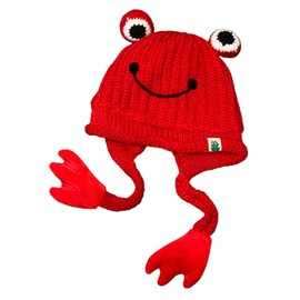 Women Warm Plush Beanie Hat Knitted Funny Frog Ski Snow Hat Windproof Trapper Cap Winter Head Wrap