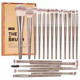 Brochas de Maquillaje Profesional 20 Piezas Set de Brochas Maquillaje Sombras de Brochas para Ojos Sintéticas de Alta Calidad Rubor Pinceles de Maquillaje Facial-Marrón
