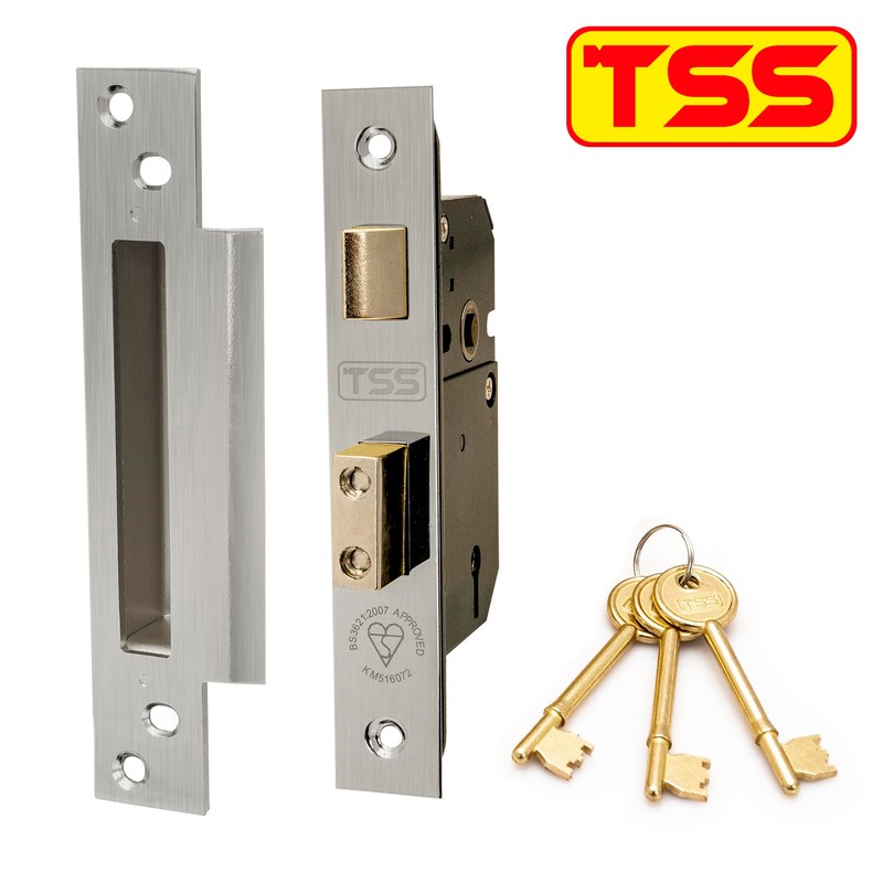 TSS British Standard Mortice Sash Lock Satin Chrome (Silver) 2.5"