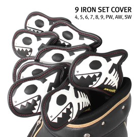 AIMSHARK Skull_Shark Golf Iron Cover / 1 Piece or 9 Piece Set/Golf Head Cover/Golf Club Cover (Skull_Iron Set of 9 White )
