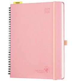 POPRUN Calendar 2025 2026 Horizontal Weekly Planner (Aug.2025-Dec.2026) - Ring Binder with Soft Cover, Approx. A4 (21.8 x 26.4 cm), 17-Month Diary 1 Week 2 Pages, Pale Pink
