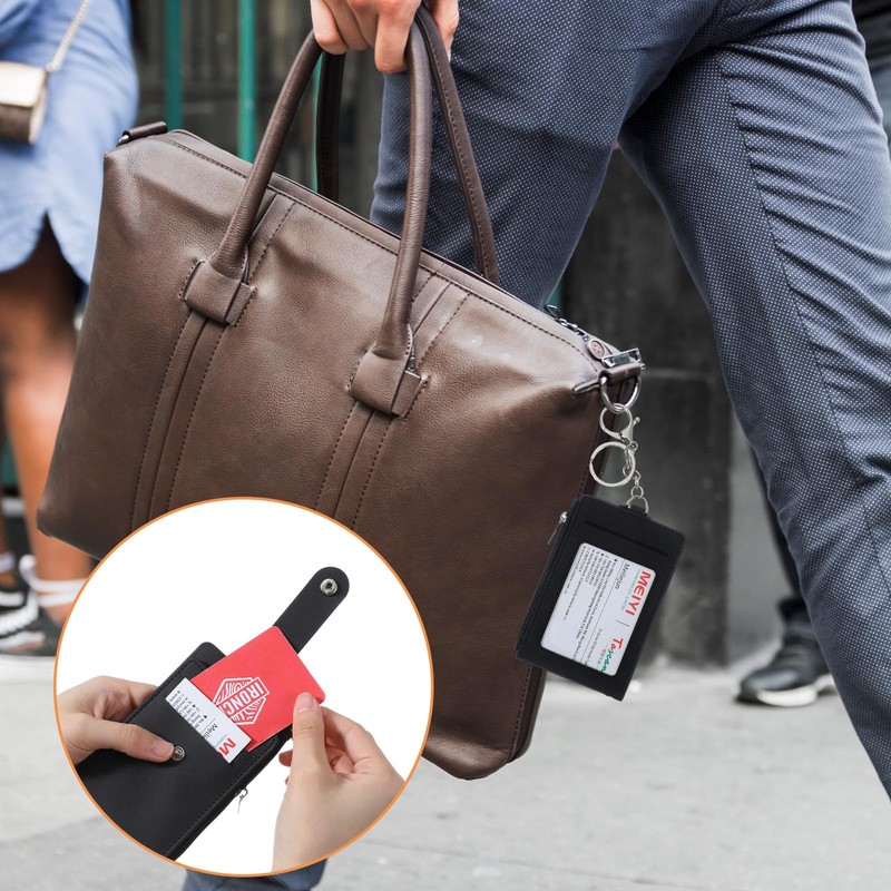 Shimmeroo Slim Keychain Card Holder for Men, Black Zipper Slim