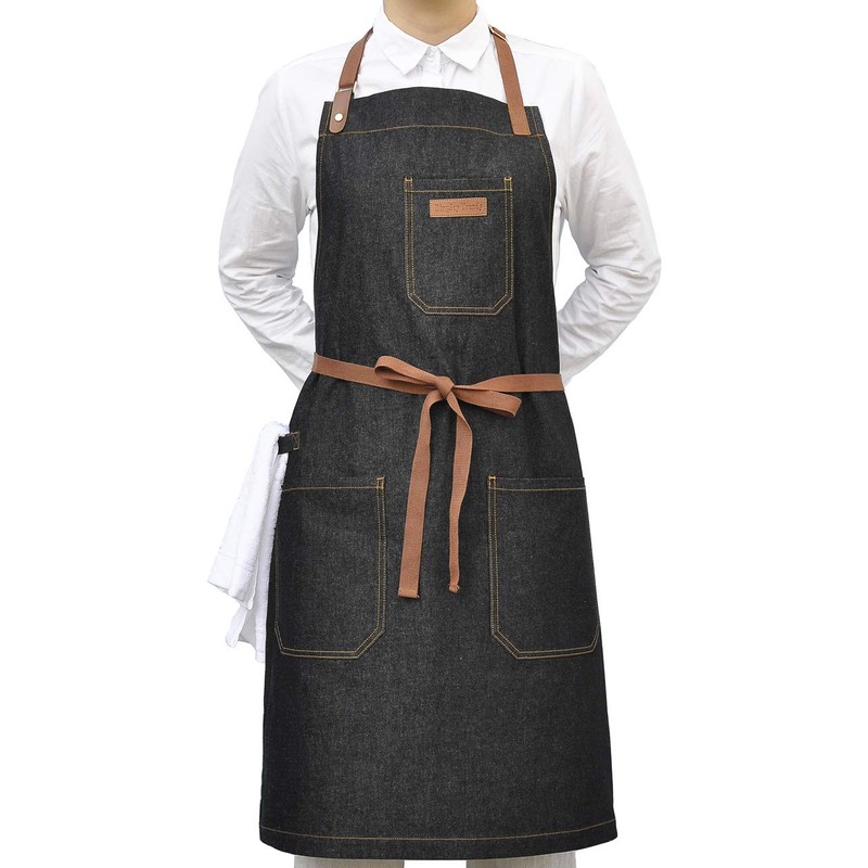 DingSay Trendy Denim Chef Apron with Pockets, Mens Womens Professional