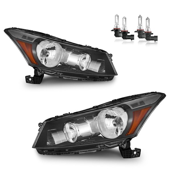 KarSpareHub Headlights Assembly with Bulbs for 2008-2012 Honda Accord 4Dr