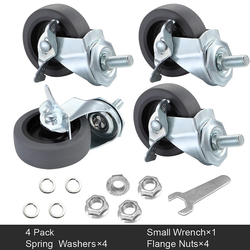 Caster Wheels, 3" Locking Swivel Threaded Stem Casters Set with