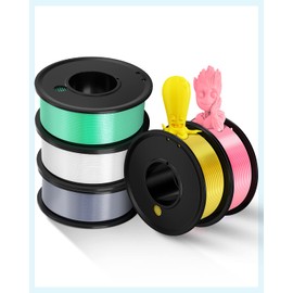 Haosegd 3D Printer Filament PLA 1.75mm 3-D Printing Materials 5 Colors Bundle Print Filimate 1.75 mm White Silver Pink Green Yellow Filiment1.75 Accuracy ±0.02mm Fillament Spool Vacuum Pack 250G X 5