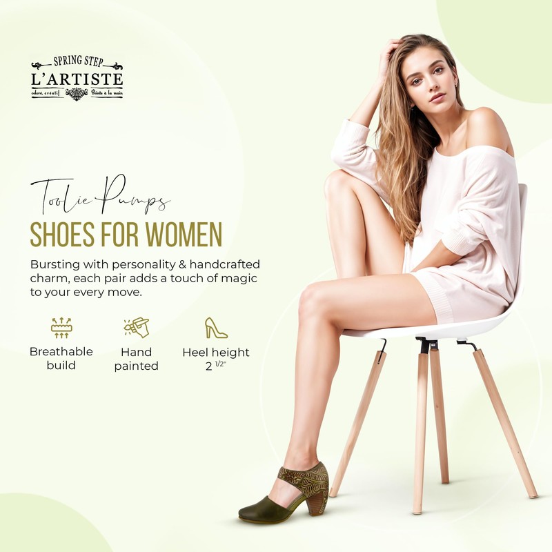 Spring Step L’Artiste Women’s Toolie Pump Shoe - Hand-Painted Tooled