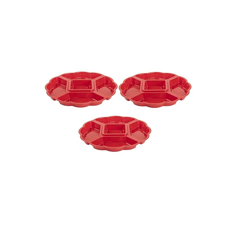 3x Serving Platter Snack Bowl Plastic Appetiser Divider 5 Compartments