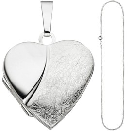 Jobo Women's Heart Locket 925 Silver Open for 2 Photos, Silver, No Gemstone