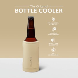 BrüMate Hopsulator Bott'l Insulated Bottle Cooler for Standard 12oz Glass Bottles | Glass Bottle Insulated Stainless Steel Drink Holder for Beer and Soda (Desert Tan)