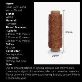 WUTA Leather Waxed Thread Round Polyester Sewing Threads with 12 Pcs Needles and Storage Bag Leather Craft Hand Stitching Line DIY Bracelet Thread Repair Work Cord (0.55mm