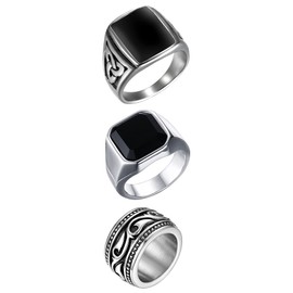 OIDEA Men's Ring Celtic Stainless Steel Biker Vintage Band Ring Punk Rock Biker Men's Ring Nordic Viking Gothic Viking Jewellery Gift for Men Silver Black Ring Size 54-70