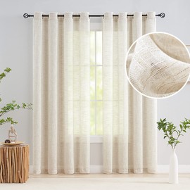 Treatmentex Linen Semi Sheer Curtains for Living Room 84inch Beige Natural Farmhouse Curtain Panels for Bedroom Office Rustic Privacy Curtain Drapes for Kitchen Dining Room Grommet Top 52" 2 Panels