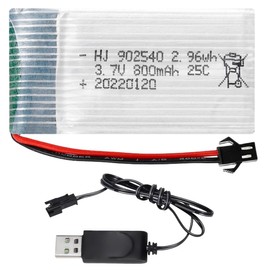 ERYNK 3.7V 800mAh 25C RC Plane Lipo Battery 902540 for FPV UAV Remote Control Aircraft Remote Control UAV Quadcopter Copter.X5C X5SW Drone Battery with SM-2PJoint and USB Charging Cable