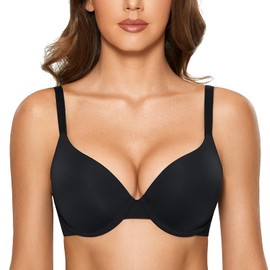 DOBREVA Women's Push Up T-Shirt Bra Underwire Padded Bras Plunge Full Coverage Black (Band Size is Small. Order 1 Band Size up.) 36D