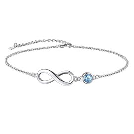 Suplight 925 Sterling Silver March Birthstone Aquamarine Anklet Dainty Crystal Infinity Anklet Bracelets for Women