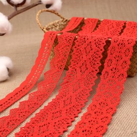 ZNZAKKA Red Lace Ribbon 8 Yards Cotton Lace Trim Crochet Sewing Lace for Crafts Gift Wrapping Wedding Decoration