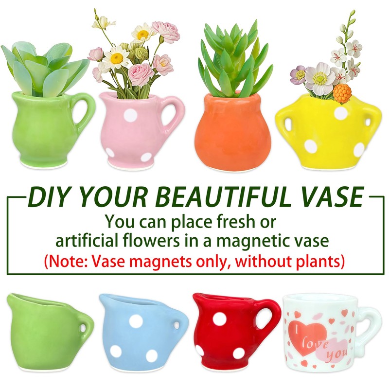 8 Pack Mini Vase Magnets for Fridge - DIY Flower