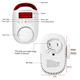 Combination Gas & Carbon Monoxide Detectors - Koabbit Plug in Carbon Monoxide Detector,Propane, Natural,Methane, Explosive Gas Detector Alarm & CO Detector Alarm for Home,Easy to Read