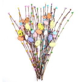 Shitailu Shitailu Artificial Easter Spray Vine with Pastel Easter Eggs and Berries- Decorative Spring Floral Stems-Easter Egg Twig Branches for Floral Arrangement-Centerpiece Wreath Decoration (26 Pcs)