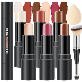 6 Colors Cream Contour Stick Makeup Kit, Shades with Highlighter, Blush and Bronzer Contour Stick for Sculpt the Cheeks, Long Lasting, Waterproof, Matte & Dewy Finish (SET C)