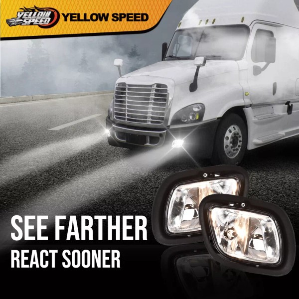 yellowspeed Fit For 08-17 Freightliner Cascadia Fog Light W/Bulb Driver&Passeng