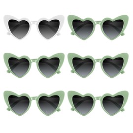 BOUBONI 4/6/8/10/12 Pack Bachelorette Sunglasses Heart Sunglasses Vintage Heart Shaped Glasses for Women Bridal Party Wedding (6, White+Green)
