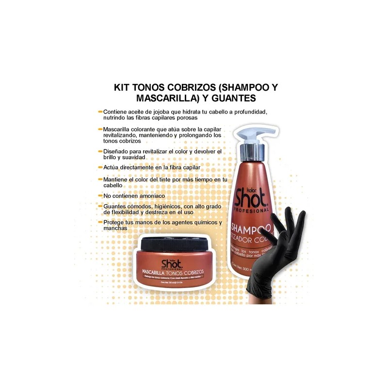 Kit Matizador Cabello Cobrizo Nefertiti Shampoo Mascarilla
