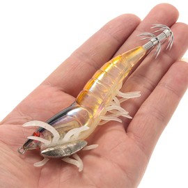 3/5 Pieces Fishing Shrimp Lure Prawn Squid Bait Hard Artificial Lure Noctilucent with Squid Jigs Hook Lead Weighted 12 cm / 21 g, 3 pcs