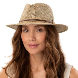 LIERYS Parsell Traveller Straw Hat Men – Made in Italy – Summer Hat Made of Straw – Sun Hat with Leather Trim – Beach Hat Spring / Summer, natural