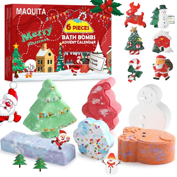 MAQUITA Christmas Bath Bombs,6Pcs Funny Christmas Surprise and Mystery Blind Box Designs Great Christmas Gift for Boys and Girls