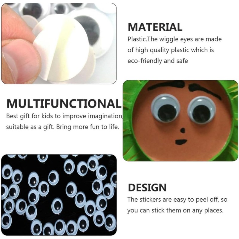 Mikikit Ojos Ideales Móviles Autoadhesivos de Plástico 200 Adhesivos Piezas