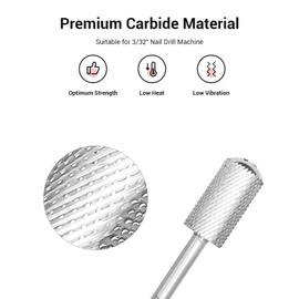 MelodySusie Safety Nail Drill Bits, 3/32'' Smooth Round Top Large Barrel Carbide Bits, Suitable for Manicure Pedicure Cuticle Gel Polishing, Beginners Bits, Silver, Series Bit-S, Medium