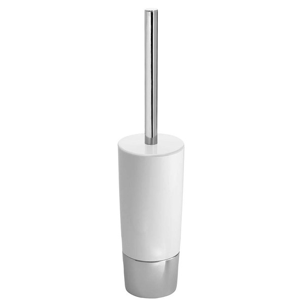 iDesign 99000 Duetto Plastic Toilet Bowl Brush and Holder, Slim Set for Bathroom Cleaning and Storage, 4" x 4" x 17.2", White and Chrome