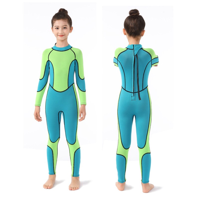 Kids Wetsuit Green Long Sleeve 2.5MM Warm Keeping UV Protection