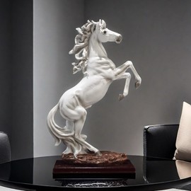 FUNSXBUG 19 Inch Large Horse Statue Figurines - Resin Standing Fighting Horse Sculpture Home Office Decoration Tabletop Decor Ornaments (White)