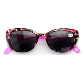 Women's Bifocals Reading Sunglasses Reader Glasses Vintage Outdoor Cateye Leopard Marble (Pink, 2.25)
