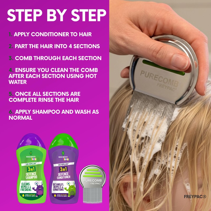 FREYPAC Purecomb Nit Kit with Shampoo and Conditioner for Headlice