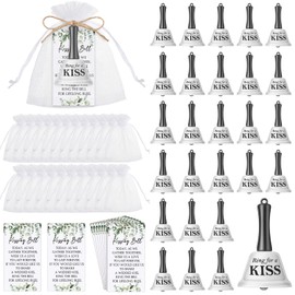 Lounsweer 60 Sets Wedding Favors for Guests Including 60 Pcs Wedding Bells 60 Pcs Greenery Kissing Bell Cards 60 Pcs Jute Ropes 60 Pcs Organza Bags for Wedding Party Reception Supplies