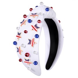 MOLOCH American Flag Headband 4th of July Headband Red White Blue USA Stripe Knotted Headband for Women Rhinestone Crystal Patriotic Hairband Party Hair Accessory