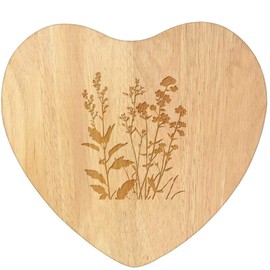 'Silhouette of Botanical Flowers' Wooden Heart Shaped Chopping/Cutting Board (WB00084402)