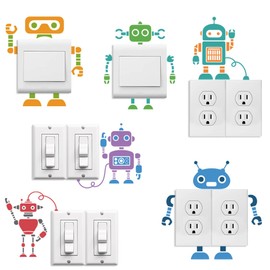 Peacoblue Light Switch Plate Stickers Labels Decals 6Pcs 7"x7" Colorful Charging Robot for Home House Decorative, Funny Peel and Stick Light Wall Outlet Stickers for Switch Decoration