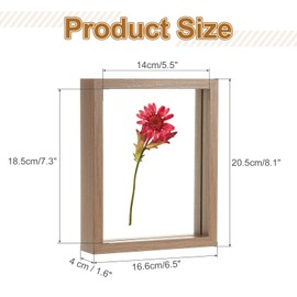 sourcing map Wooden Pressed Flower Frame Handmade, 6.5x8 Inch Rectangle Floating Picture Frame Double Glass for Artwork Photo Tabletop Display, Brown