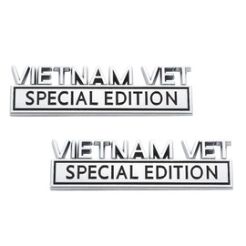 2Pc Vietnam Vet Edition Emblem 3D Badge Stickers with Double Tape for Cars, Trucks, Motorcycles, Boats (Chrome Black)